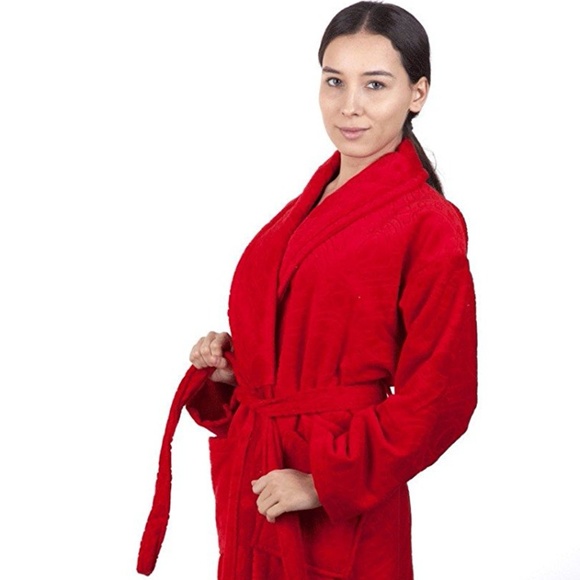 100% Natural Turkish Cotton Ladies Bathrobe Red - Picture 1 of 4